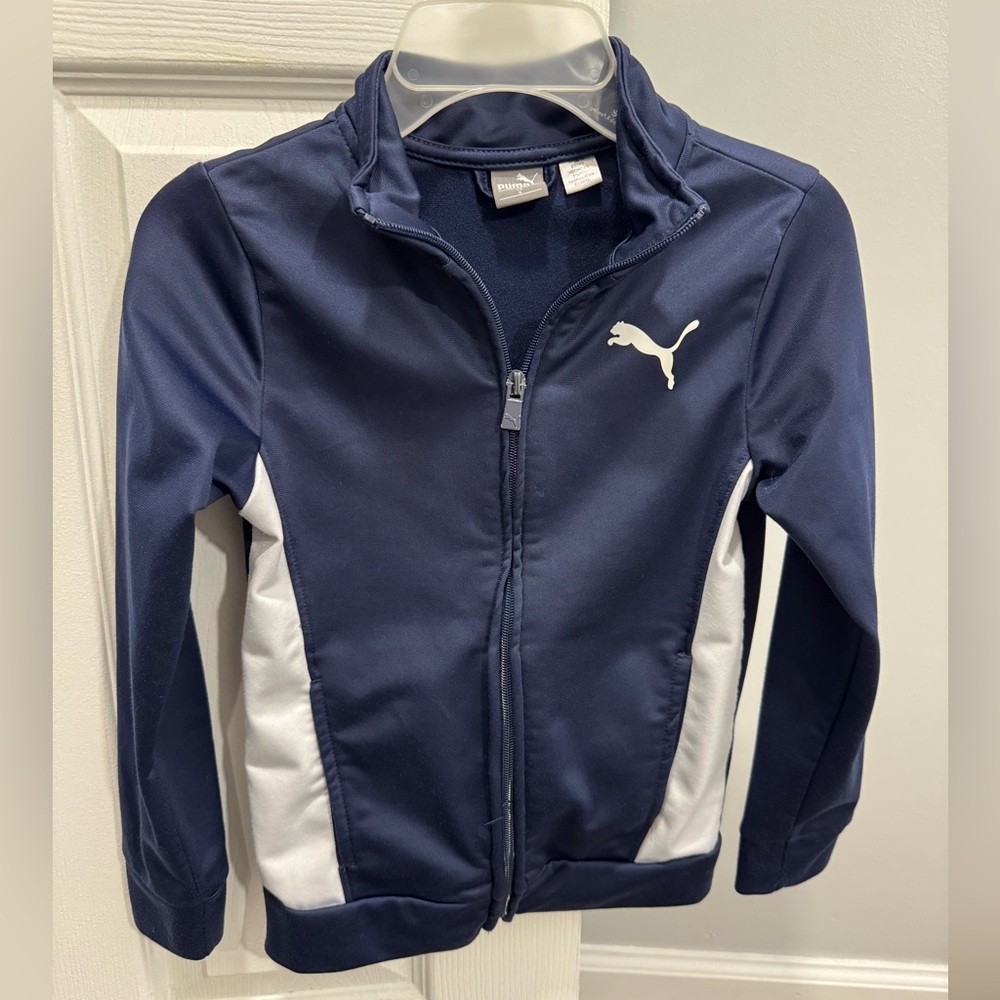 Boys Puma Dark Blue and White Zip-Up Jacket